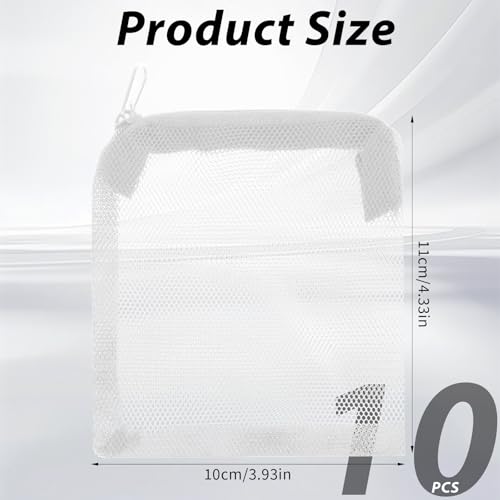 10PCS Aquarium Filter Media Bags, 3x4 Inch Fish Tank Media Mesh Filter Bags, Reusable Mesh Filters Bag for Activated Carbon, Filter-Stones and Ceramic Rings, White Mesh-Net Filters Bag with Zipper