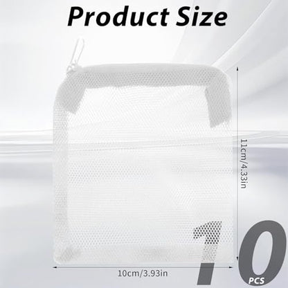 10PCS Aquarium Filter Media Bags, 3x4 Inch Fish Tank Media Mesh Filter Bags, Reusable Mesh Filters Bag for Activated Carbon, Filter-Stones and Ceramic Rings, White Mesh-Net Filters Bag with Zipper