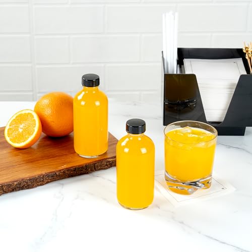 Vetri 8 oz Boston Round Clear Glass Bottle - with Black Phenolic Cap - 2 1/2" x 2 1/2" x 5 1/2" - color: Clear, size: 8 oz