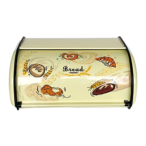 SOTECH Bread Box Metal Bread Storage Container Roll Top Bread Bin for Kitchen Countertop Farmhouse Bread Boxes Bread Keeper Holder Vintage airtight Counter - color: Bread Box-Yellow