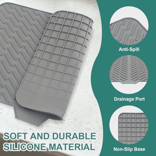 Silicone Dish Drying Mat 23x17,Food-Grade Silicone,Easy Clean Pad for Countertop Protection,Heat Resistant,Easy Clean,Non-Slip Drain Pad with Built-in Drain,Multi-Functional Use,Gray - color: Gray, size: 23" x 17"