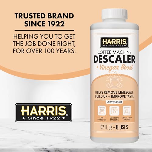 HARRIS Coffee Machine Descaler Descaling Solution, 32 fl oz (2 Pack, 8 Uses Each), Compatible with Keurig, Nespresso, Breville, DeLonghi, Jura & Ninja Coffee and Espresso Makers - size: 32 Fl Oz (Pack of 2)