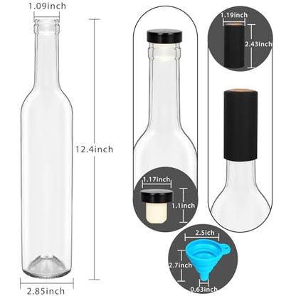 DHSBTLS 12 Pack 500 ml/16 oz Clear Glass Bottles With Cork Lids & Seal Shrink Capsules Caps,Home Brewing Wine & Juicing Bottles For Bordeaux Wine,Beverage, Sparkling Wine,Kefir,Decor | 500ml Home Brewing Bottles with Shrink Capsules, Juicing Bottles for B