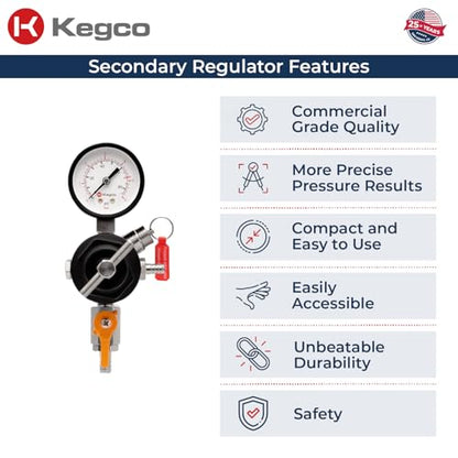 Kegco Secondary Regulator, Single Gauge, Black