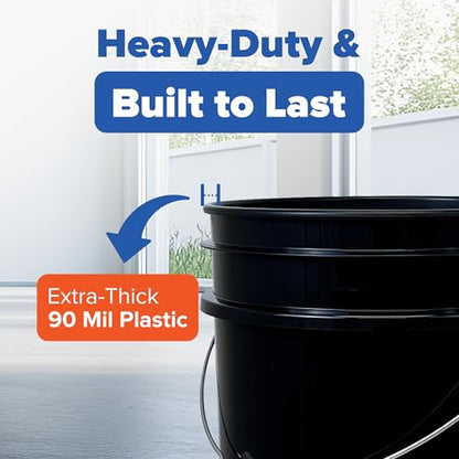 ePackageSupply 5 Gallon Bucket - Food Grade Bucket, Metal Handle Grip, BPA-Free, Heavy-Duty 90 Mil HDPE Plastic Pail, Stackable Utility Container, Made in USA, Lid Not Included, Black, 60 Packs - color: Black, size: 60 Packs