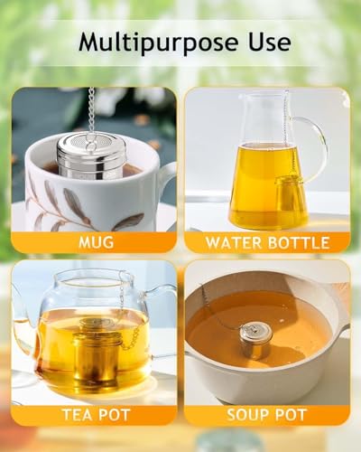HOUSE AGAIN Tea Infuser (2 Pack with Scoop), Extra Fine Mesh Tea Infusers for Loose Tea, 18/8 Stainless Steel Tea Strainer with Extended Chain Hook, Tea Steeper for Brew Tea, Spices & Seasonings - size: Small × 2 with Spoon