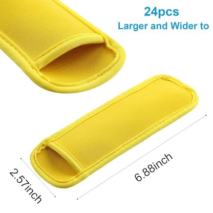 JANYUN 24 Pack Yellow Popsicle Bags Ice Pop Sleeves Antifreezing Holder | DIY Blank Elasticity Neoprene Freeze Frozen Pops Holders Yogurt Treats Sleeves Summer Party Favors Classroom School Gifts - color: Yellow