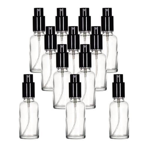YIZHAO Clear Glass Spray Bottles 1oz, with Small Fine Mist Spray, Metal Cap, Refillable for Essential Oil,Travel,Cleaning,Perfume,Aromatherapy,Makeup – 12 Pcs - color: Transparent, size: 30ml-12