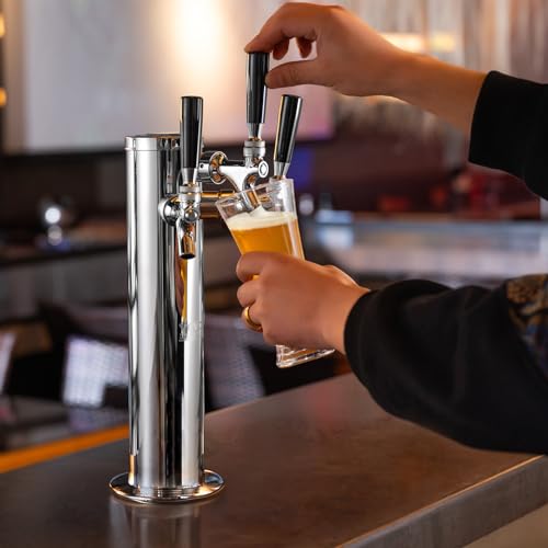 VEVOR Triple Taps Draft Beer Tower Dispenser, Stainless Steel Keg Beer Tower, Kegerator Tower Kit with Pre-Assembled Tubing and Self-Closing Faucet Shanks for Party, Bar, Pub, Restaurant - style: Triple Faucets