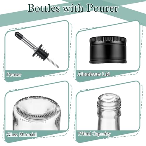 Maxdot 20 Pcs Long Neck Glass Bottles with Pourer Bordeaux Wine Bottle Clear Empty Wine Syrup Juice for Home Bar Liquor Juice Making Wedding Anniversary Party