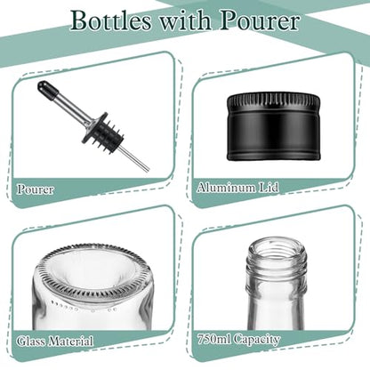 Maxdot 10 Pcs Long Neck Glass Bottles with Pourer Bordeaux Wine Bottle Clear Empty Wine Syrup Juice for Home Bar Liquor Juice Making Wedding Anniversary Party(Stainless)