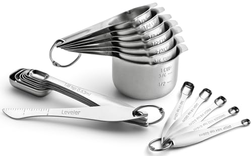 Spring Chef Stainless Steel Measuring Cups & Spoons Set of 20 with Leveler, Nesting 7 Metal Measuring Cups & 13 Spoons for Dry & Liquid Ingredients, Dishwasher Safe Kitchen Tools for Cooking & Baking - style: Cups & Spoons - Set of 20