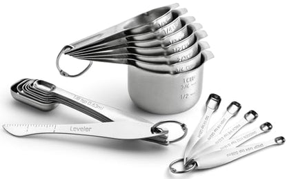 Spring Chef Stainless Steel Measuring Cups & Spoons Set of 20 with Leveler, Nesting 7 Metal Measuring Cups & 13 Spoons for Dry & Liquid Ingredients, Dishwasher Safe Kitchen Tools for Cooking & Baking - style: Cups & Spoons - Set of 20