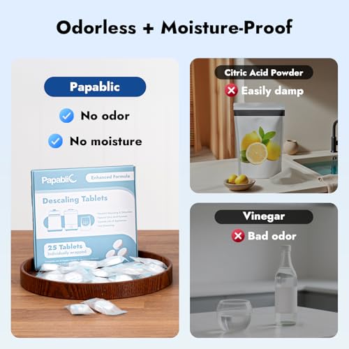 Papablic Descaling Tablets, 25 Count – Compatible with Baby Brezza, Momcozy, Bottle Washer, Warmer, Sterilizer & Formula Maker – Removes Milk & Limescale for Better Performance