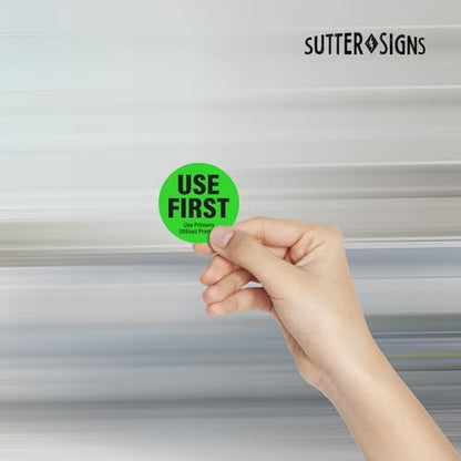 1000 Labels Use First Stickers for Food Service, 1.5-inch Wide, by Sutter Signs - color: Green