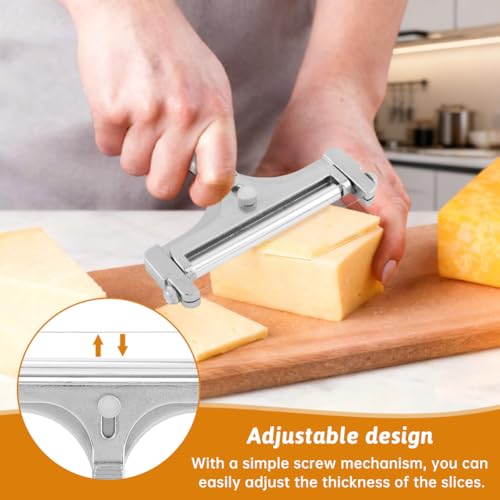 Stainless Steel Cheese Slicer – Adjustable Wire Cutter w/ 10 Extra Wires & Wrench (Silver) - color: Silver