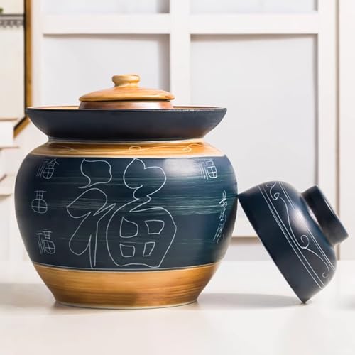 Ceramic Fermentation Crock With Water Seal Lid, Traditional Chinese Stoneware Pickling Jar For Kimchi Sauerkraut And Vegetables, 1 Pcs(5L) - size: 5L
