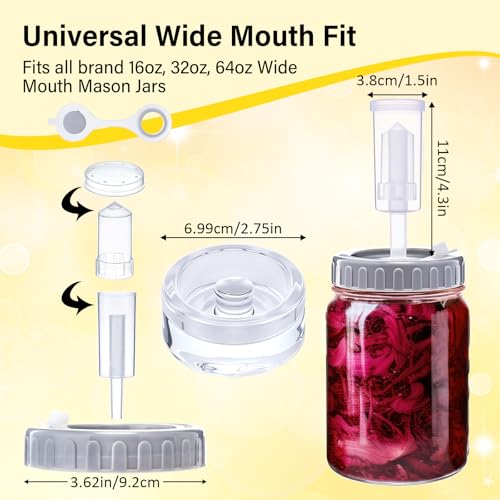4 Pack Mason Jar Fermentation Kit Fermenting Lids with Airlocks and Glass Weights Wide Mouth Mason Jars Fermentation Supplies for Sauerkraut Pickles Kimchi (Jars Not Included)