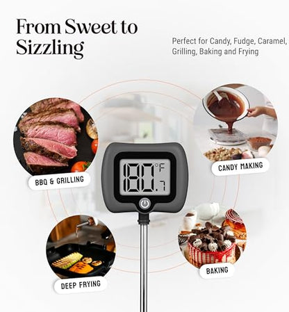 Digital Candy Thermometer with Pot Clip, 10" Long Stainless Steel Probe, Instant Read Kitchen Thermometer for Cooking, Baking, and Candy Making (Dark Gray) - color: Dark Gray