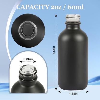 ZBCCCEOB 2 oz Small Glass Bottles with Lids, Boston Round Shot Bottles for Ginger Juice, Essential Oils - Leak Proof Mini Travel Containers(Black Frosted, 24Pack) - color: Black Frosted, size: 2oz 24