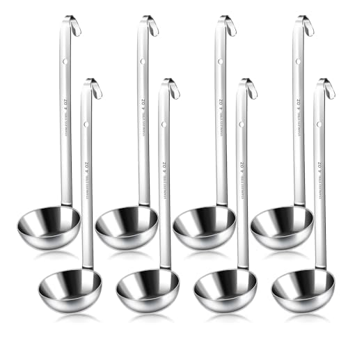 8 PCS Stainless Steel Ladle Soup Handle Ladle with Pouring Rim for Kitchen Cooking Soup Sauce (4 oz)