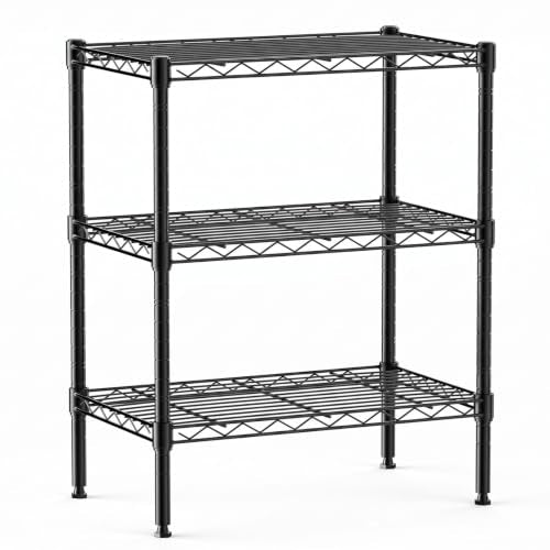 DUMOS 3-Tier Metal Wire Storage Shelves, Adjustable Standing Storage Rack Shelf, Heavy Duty Steel Shelving Unit Organizers for Kitchen Bathroom Pantry Garage, 23.3" Wx13.4 Dx30 H, Black - color: Black, size: 3 Tier-30"H without wheels