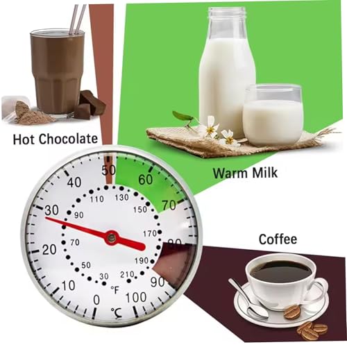Milk Thermometer for Steaming Milk 2 Inch Dial Stainless Steel Candy Thermometer with Pot Clip Protective Sleeve Coffee Chocolate Cappuccino - for Steaming