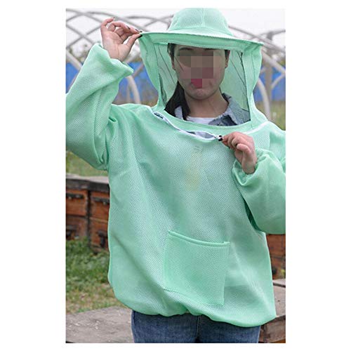 Breathable Beekeeping Protective Jacket Suit with Pull Hat Veil for Professional and Beginner Beekeepers Without Pants - color: Green