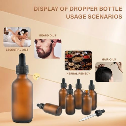 NOOEEISS 6 Pcs, 2oz Amber Glass Eye Dropper Bottle, Tincture Bottles With Dropper, Pretty Finish, Leak-Proof Design, Stronger Suction for All Kinds of Mixed Liquids - color: Amber Frosted, size: 2oz-6Pack