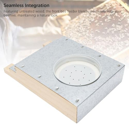 Bee Feeder for Hives, Beehive Entrance Feeder with Wooden Aluminum Front, Beekeeping Tool for Inverted Glass Jar, Bee Watering Station, 6.57x4.41x1.38in
