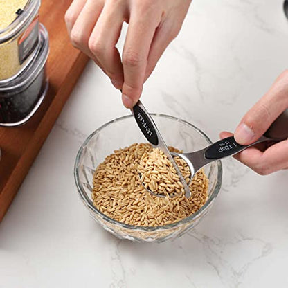 Magnetic Measuring Cups and Spoons Set Including 7 Stainless Steel Stackable Measuring Cup 8 Double Sided Magnetic Measuring Spoons with 1 Leveler for Dry and Liquid Ingredients (black) - color: Black