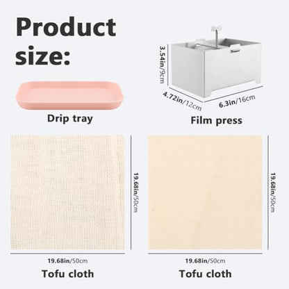 Stainless Steel Tofu Press, DIY Tofu Maker with To-fu Presser Towel and Drip Tray TofuPress Dishwasher Safe for Cheese, Yogurt Ham Press,Meat Pressing Paneer Make Vegetarian