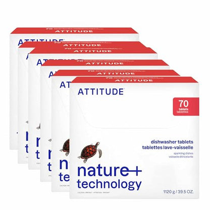 ATTITUDE Dishwasher Pods, Plant-Based & Vegan, Phosphate-Free Detergent Tablets, Naturally Derived, Unscented, 70 Count (Pack of 6) - size: 70 Count (Pack of 6)