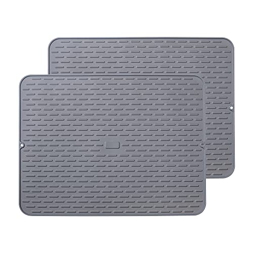 To encounter Silicone Dish Drying Mat - Extral Large 20" x 16" - Set of 2 Flexible Rubber Drying Mat, Heat Resistant Silicone Trivet, Countertop Mat, Dish Draining Mat, Sink Mat - size: 20" x 16"