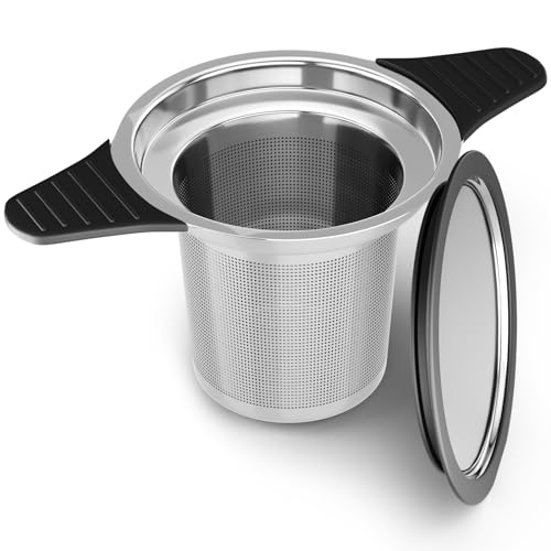 Reinmoson Large Tea Strainers & Filters for Loose Tea Single Cup, 304 Stainless Steel and Food Grade Silicone Extra Fine Mesh Tea Infusers for Loose Tea - color: Black, size: 1 Pack