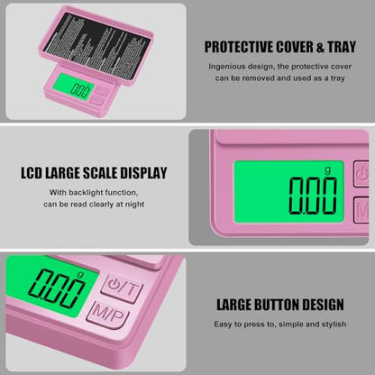 Diyife 1000g Digital Pocket Gram Scale 0.01g Accuracy, Mini Jewelry Scale with Protective Cover, 7 Units, Tare Function, LCD Display, Suit for Jewelry, Powder, Pink - color: Pink