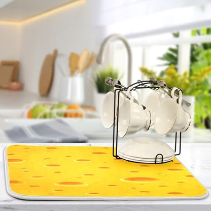 Dish Drying Mat for Kitchen Counter Cute Yellow Cheese Absorbent Drying Dish Mat 16×18 inch Dish Rack Pad Coffee Mat for Sink Dishes Under Rack - size: 16x18in