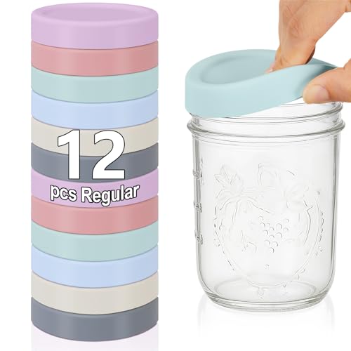 Teenyyou 12 Pcs Silicone Regular Mouth Lids Mason Jar Lids Thickened Leak Proof Lid for 70 mm All regular mouth Mason Jars, Reusable Large Canning Jar Caps(Morandi) - color: Morandi, size: 70 mm
