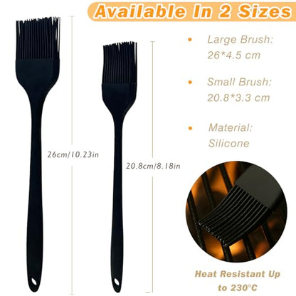 Silicone Basting and Pastry Brush Set, 2-Piece Heat-Resistant Brushes with Steel Core Handle, One-Piece BPA-Free Design for BBQ, Grilling, Baking & Cooking – Dishwasher Safe