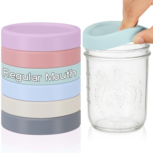 Teenyyou 6 Pcs Silicone Regular Mouth Lids Mason Jar Lids Thickened Leak Proof Lid for 70 mm All regular mouth Mason Jars, Reusable Large Canning Jar Caps(Morandi) - color: Morandi, size: 70 mm