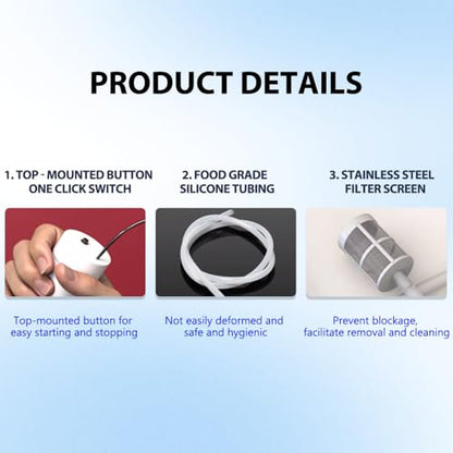 Portable Food Grade USB Electric Auto-Siphon self priming Pump for bottling Home Brew Wine,Beer,Beverages and Kombucha,DC 5v Mini water Transfer Pump Kit,2LPM No Mess Leak,6.5FT hose,Low Noise - color: White Top-Switch