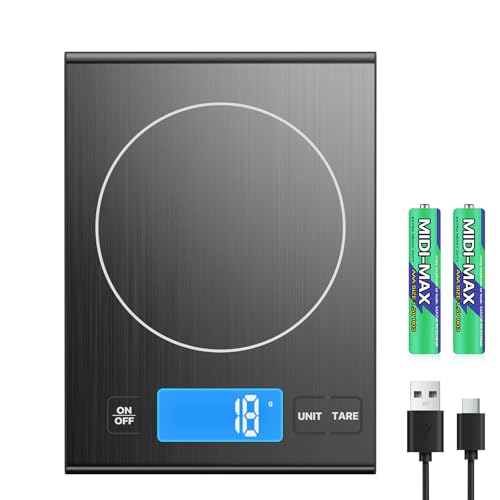 Rechargeable 304 Stainless Steel Kitchen Scale, Diyife 33lb Digital Food Scale with LCD Display, Batteries and Type-C Charging, for Meal Prep, Cooking, Baking (Black) - color: Black