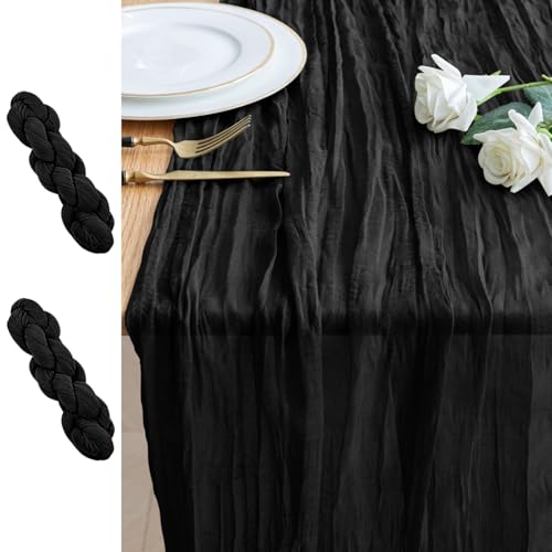 2PCS Table Runner Cheesecloth 10FT Black Boho Gauze Cheese Cloth Rustic Sheer Table Runners for Wedding Birthday Bridal Baby Shower Party Decoration - color: Black, size: 2 Pack