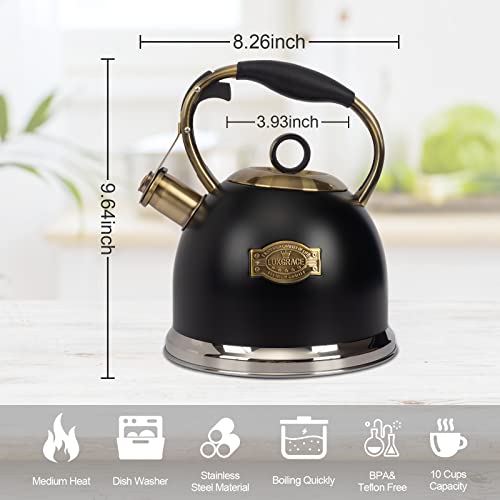 Tea Kettle -3.0 Quart Tea Kettles Stovetop Whistling Teapot Stainless Steel Tea Pots for Stove Top Whistle Tea Pot - color: Black