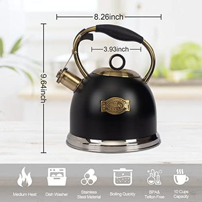 Tea Kettle -3.0 Quart Tea Kettles Stovetop Whistling Teapot Stainless Steel Tea Pots for Stove Top Whistle Tea Pot - color: Black