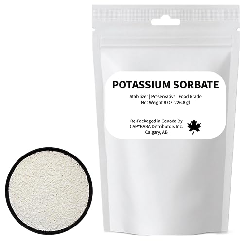 Potassium Sorbate 8 Oz (226.8 g) - Sold by CAPYBARA Distributors Inc. | Food Grade, Preservative Stabilizer for Winemaking Brewing Cider Mead Kombucha Soft Drinks Baking Cooking