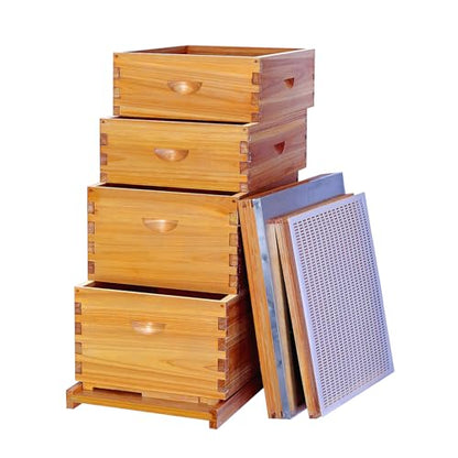 POLLIBEE 10 Frame Bee Hive, Beehive Kit Includes 2 Deep Brood Bee Boxes, 2 Medium Beehive Boxes,Comes with Assembly Screws (No Frames or Foundations)