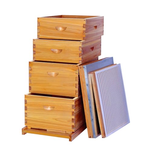 POLLIBEE 10 Frame Bee Hive, Beehive Kit Includes 2 Deep Brood Bee Boxes, 2 Medium Beehive Boxes,Comes with Assembly Screws (No Frames or Foundations)
