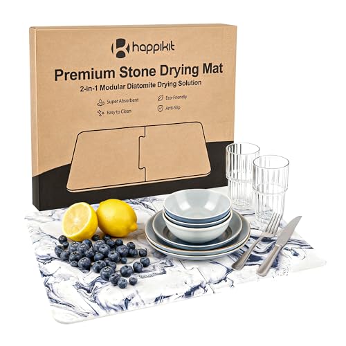 Stone Dish Drying Mat for Kitchen Counter, Large 24" x 16" Quick Drying Diatomaceous Earth 2-Panel Countertop Mat, Heat-Resistant Kitchen Stone Drying Mat