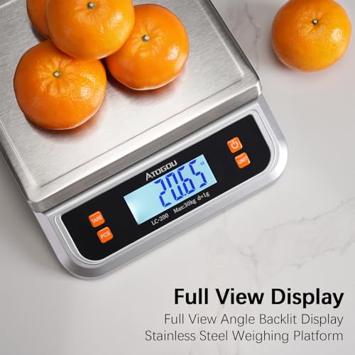 Atogou 66lb Food Scale, Commercial Kitchen Scale Plug-in Usable with Full View LCD Display, Stainless Steel, for Baking, Bread, Cooking, Meat, Vegetables, Farm, Industry LC200 Grey - size: Grey 66 lb (30 kg)